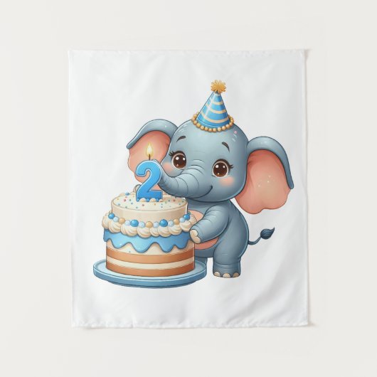 Schattige Olifant 2e Verjaardag Wandkleed (Voorkant)