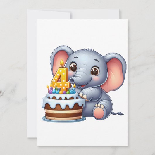 Schattige Olifant 4e Verjaardag Aankondiging (Voorkant)