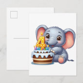 Schattige Olifant 4e Verjaardag Aankondigingskaart (Voorkant / Achterkant)