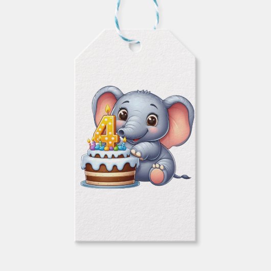 Schattige Olifant 4e Verjaardag Cadeaulabel (Voorkant)