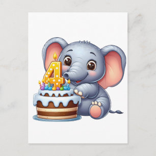 Schattige Olifant 4e Verjaardag Feestdagenkaart