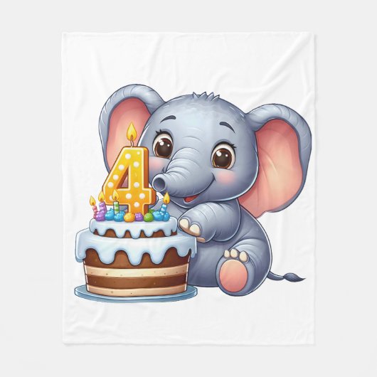 Schattige Olifant 4e Verjaardag Fleece Deken (Voorkant)