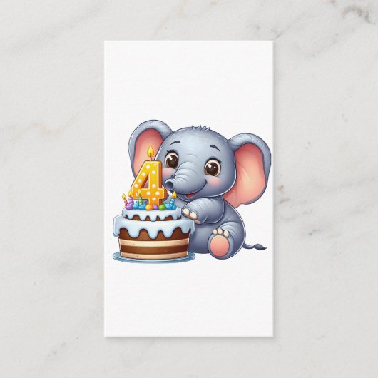 Schattige Olifant 4e Verjaardag Informatiekaartje (Voorkant)