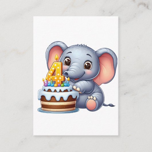 Schattige Olifant 4e Verjaardag Informatiekaartje (Voorkant)