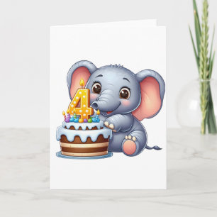 Schattige Olifant 4e Verjaardag Kaart