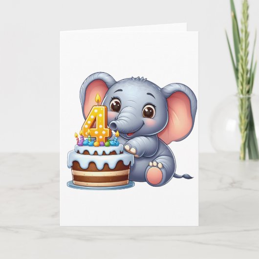 Schattige Olifant 4e Verjaardag Kaart (Voorkant)