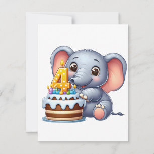 Schattige Olifant 4e Verjaardag Kaart