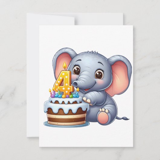 Schattige Olifant 4e Verjaardag Kaart (Voorkant)