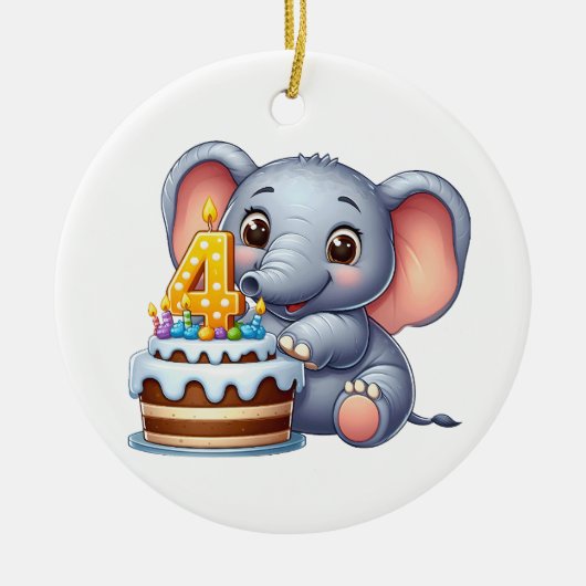 Schattige Olifant 4e Verjaardag Keramisch Ornament (Voorkant)