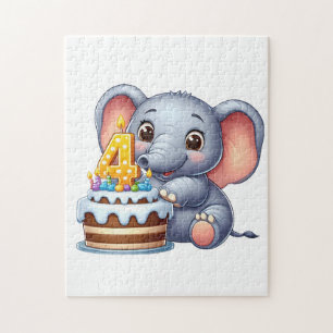 Schattige Olifant 4e Verjaardag Legpuzzel