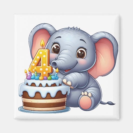Schattige Olifant 4e Verjaardag Magneet (Voorkant)