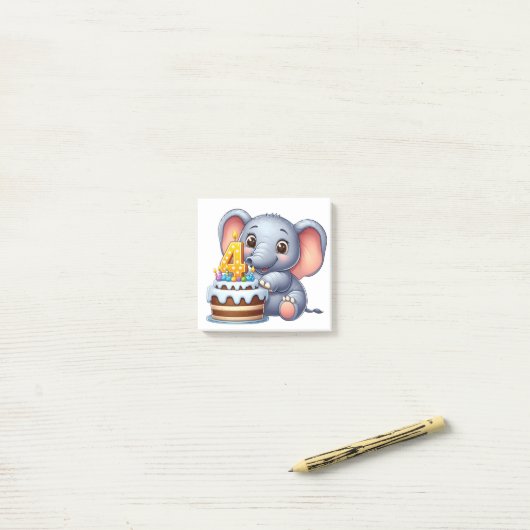 Schattige Olifant 4e Verjaardag Post-it® Notes (Op bureau)