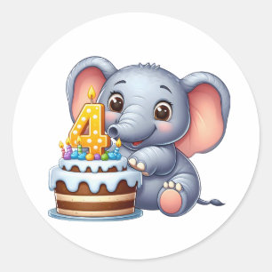 Schattige Olifant 4e Verjaardag Ronde Sticker