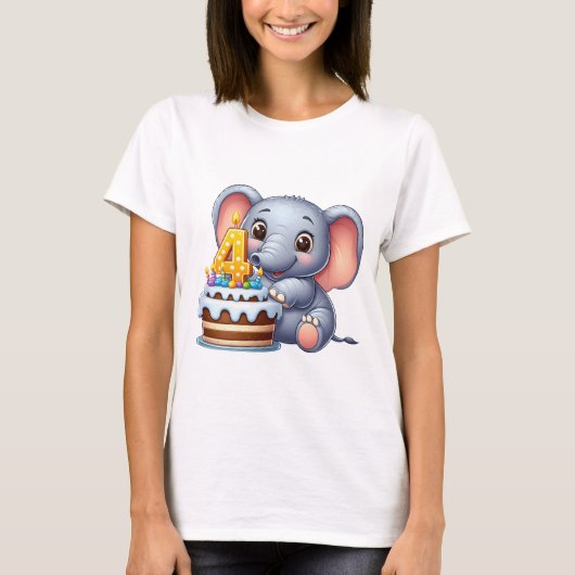 Schattige Olifant 4e Verjaardag T-shirt (Voorkant)