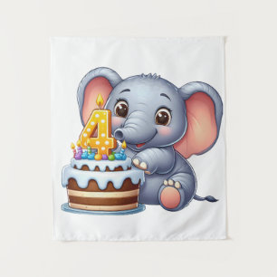 Schattige Olifant 4e Verjaardag Wandkleed