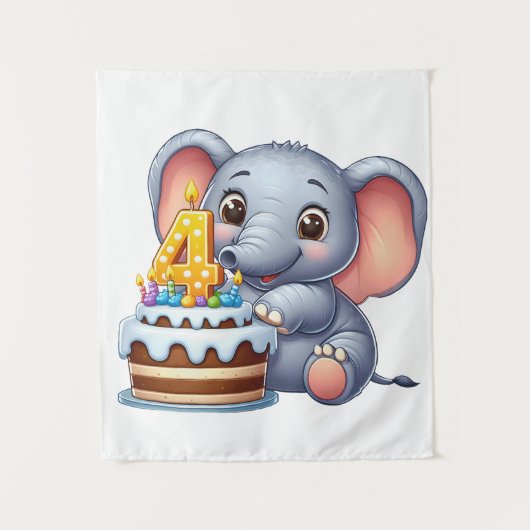 Schattige Olifant 4e Verjaardag Wandkleed (Voorkant)
