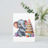 Schattige Olifant 5e Verjaardag Briefkaart (Staand voorkant)