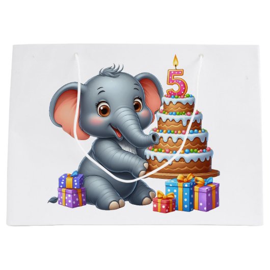 Schattige Olifant 5e Verjaardag Groot Cadeauzakje (Voorkant)