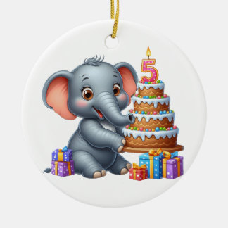 Schattige Olifant 5e Verjaardag Keramisch Ornament