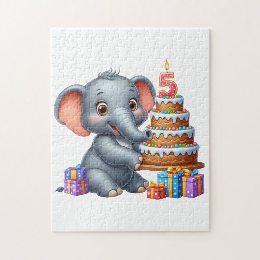 Schattige Olifant 5e Verjaardag Legpuzzel (Verticaal)