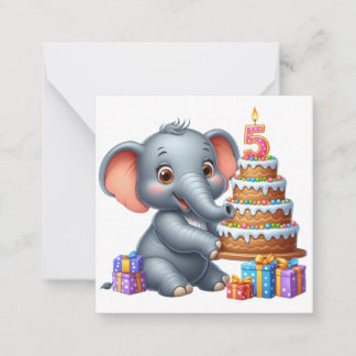 Schattige Olifant 5e Verjaardag Notitiekaartje