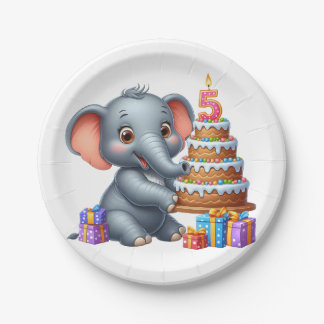 Schattige Olifant 5e Verjaardag Papieren Bordje