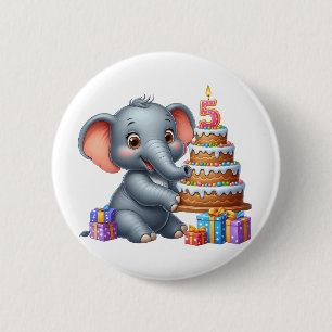 Schattige Olifant 5e Verjaardag Ronde Button 5,7 Cm