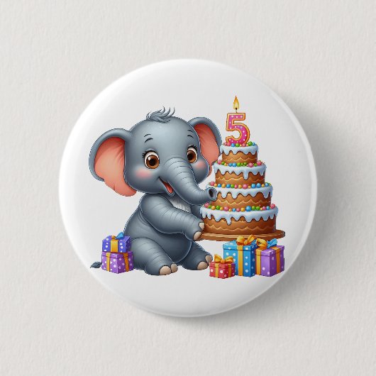 Schattige Olifant 5e Verjaardag Ronde Button 5,7 Cm (Voorkant)