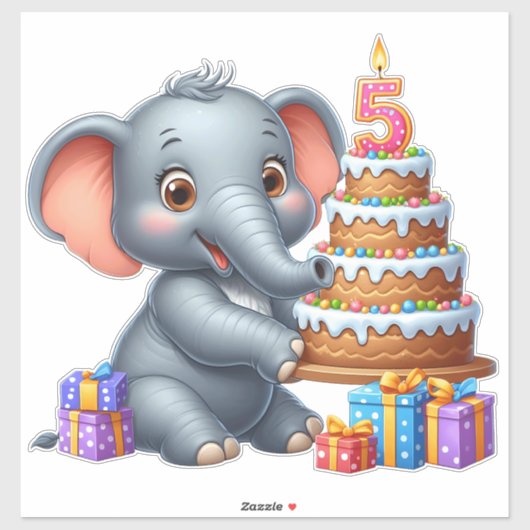 Schattige Olifant 5e Verjaardag Sticker (Vel)