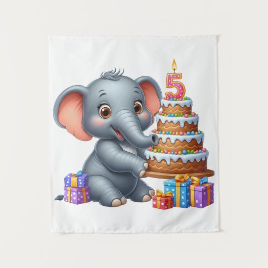 Schattige Olifant 5e Verjaardag Wandkleed (Voorkant)