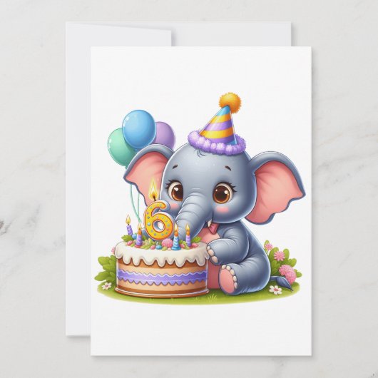 Schattige Olifant 6de Verjaardag Aankondiging (Voorkant)