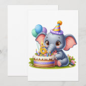 Schattige Olifant 6de Verjaardag Aankondiging (Voorkant / Achterkant)