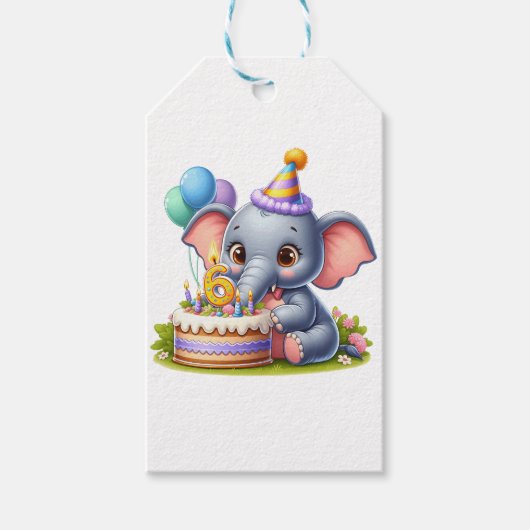 Schattige olifant 6de verjaardag cadeaulabel (Voorkant)
