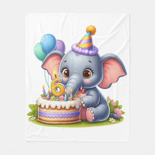 Schattige Olifant 6de Verjaardag Fleece Deken (Voorkant)