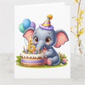 Schattige Olifant 6de Verjaardag Kaart (Gele Bloem)