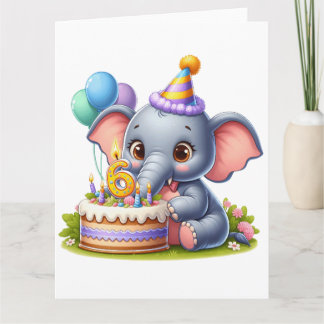Schattige Olifant 6de Verjaardag Kaart