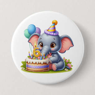 Schattige Olifant 6de Verjaardag Ronde Button 7,6 Cm