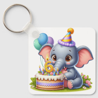 Schattige Olifant 6de Verjaardag Sleutelhanger