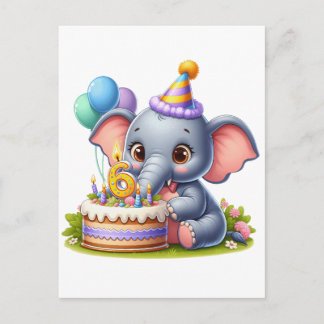 Schattige olifant 6de verjaardag uitnodiging briefkaart