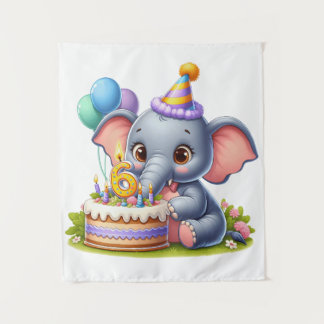 Schattige olifant 6de verjaardag wandkleed