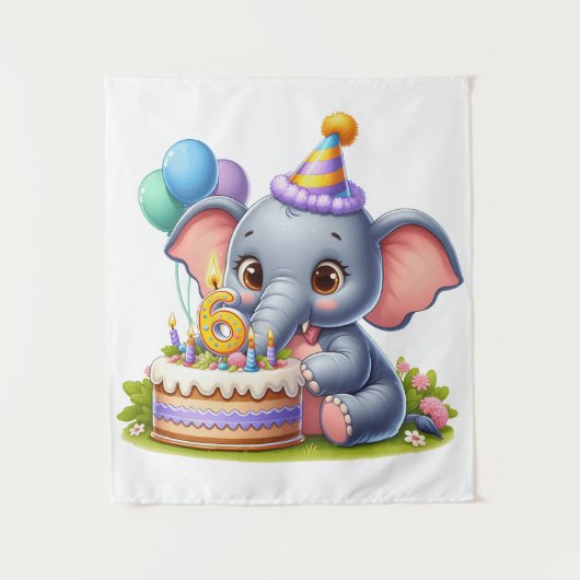 Schattige olifant 6de verjaardag wandkleed (Voorkant)