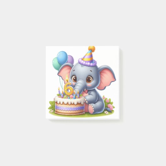 Schattige olifant 6e verjaardag post-it® notes (Voorkant)
