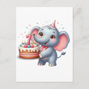 Schattige Olifant 7e Verjaardag Aankondigingskaart