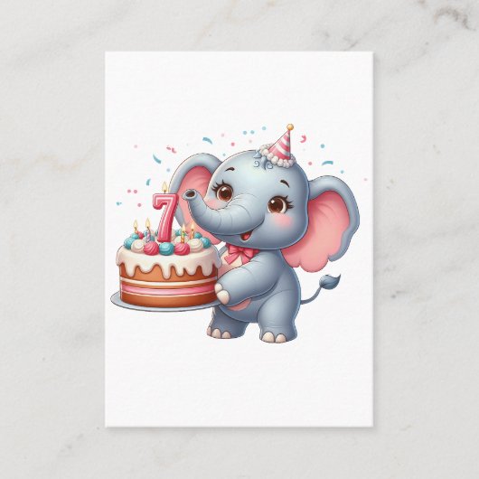 Schattige Olifant 7e Verjaardag Contactkaartje (Voorkant)