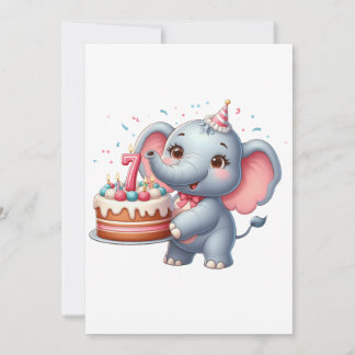 Schattige Olifant 7e Verjaardag Kaart