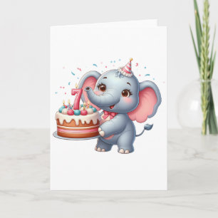 Schattige Olifant 7e Verjaardag Kaart