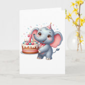 Schattige Olifant 7e Verjaardag Kaart (Gele Bloem)