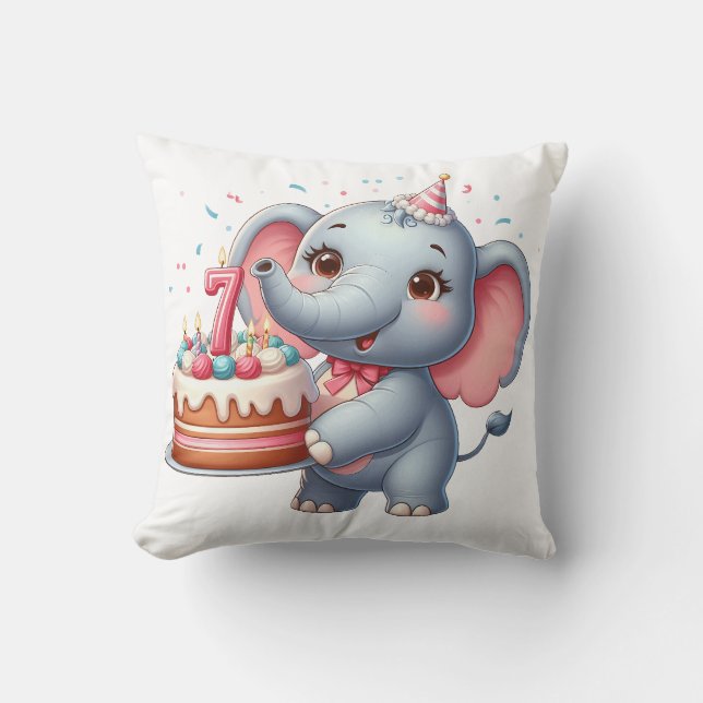 Schattige Olifant 7e Verjaardag Kussen (Voorkant)