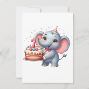 Schattige Olifant 7e Verjaardag Notitiekaartje