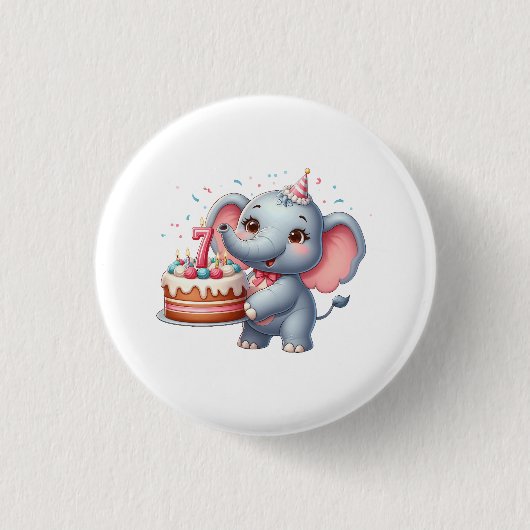 Schattige Olifant 7e Verjaardag Ronde Button 3,2 Cm (Voorkant)